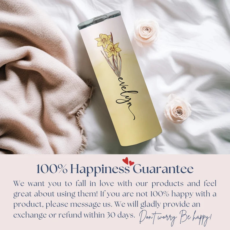 Personalized Birth Flower Tumbler – 20oz Custom Cup with Names & Months
