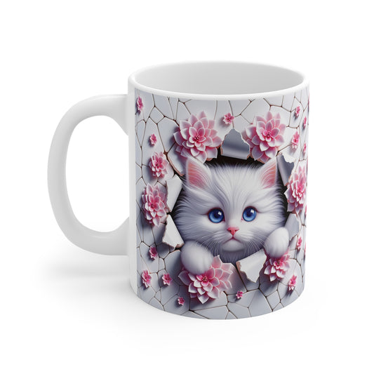 Cat Coffee Mug flowers