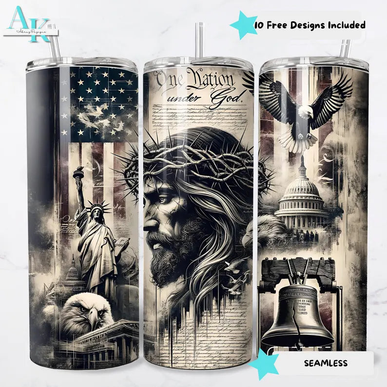 One Nation Under God 20 oz Skinny Tumbler – Patriotic & Faith-Inspired Cup