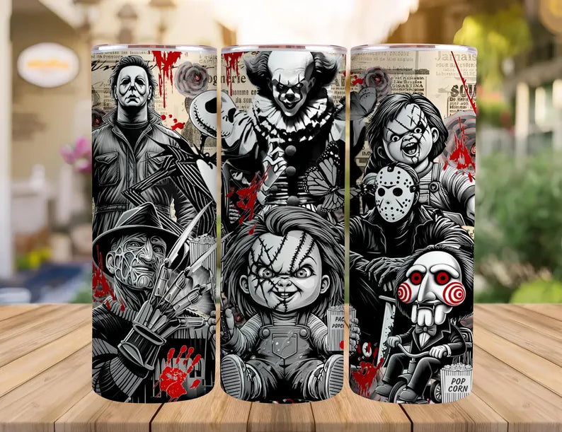 Horror Movie Icons Tumbler – 20oz Stainless Steel Cup for Halloween Lovers