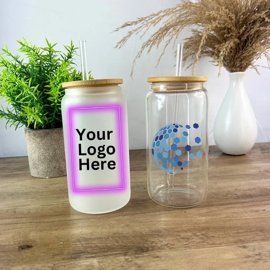 Custom Corporate Logo Glass Cup – Personalized Iced Coffee Cup