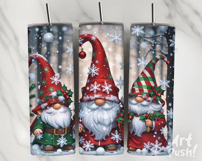 Christmas Gnome 20 oz Skinny Tumbler – Festive Stainless Cup Ready to Gift 🎄