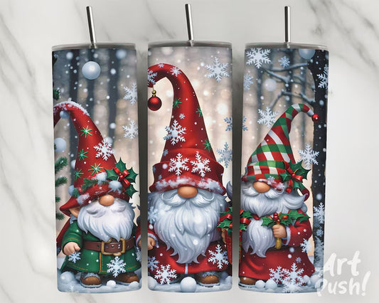 Christmas Gnome 20 oz Skinny Tumbler – Festive Stainless Cup Ready to Gift 🎄