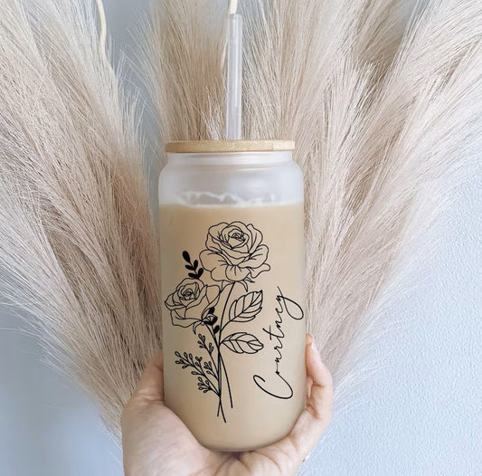 Personalized Birth Flower Cup – 16oz Custom with Names & Months