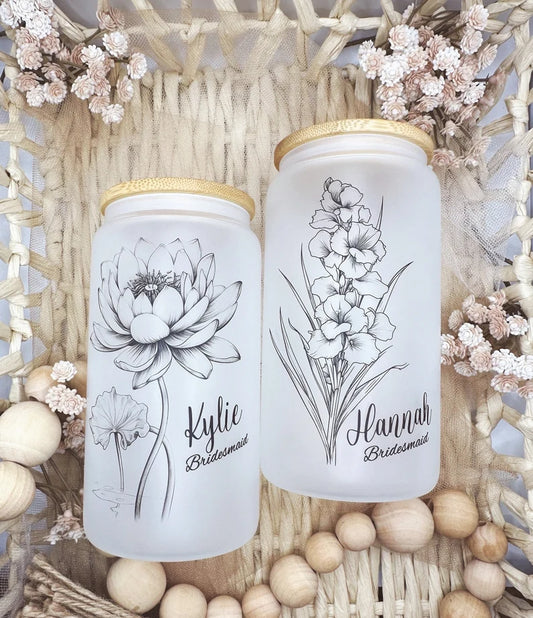 Personalized Bridesmaid Proposal Glass Cup – 16oz with Name & Lid