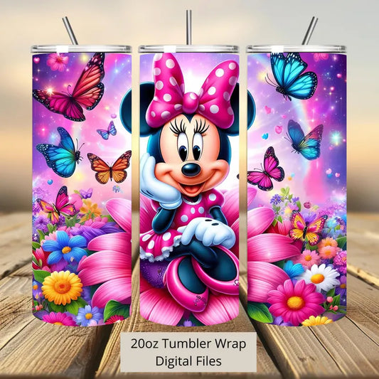 Minnie’s Pink Blossom 20 oz Skinny Tumbler – Insulated Cup with Floral & Butterfly