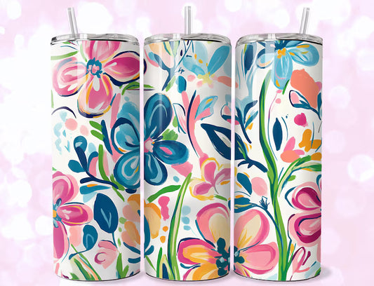 Retro Summer Floral Tumbler – 20oz Skinny Cup with Vintage Blooms 🥤🌼