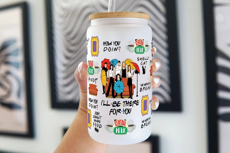Friend Glass Can Cup – 16oz Iced Coffee Cup with Lid & Straw