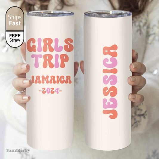 Personalized Girls Trip Tumbler – 20oz Custom Name & Destination Cup