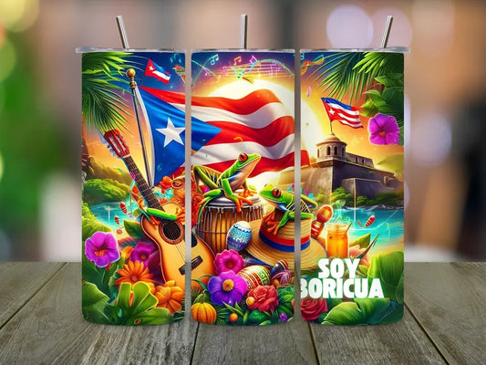 Puerto Rico Pride 20 oz Skinny Tumbler – Insulated Cup with Flag & Tropic