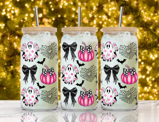 Pink Pumpkin Ghost Skinny Tumbler – 16oz Halloween Cup