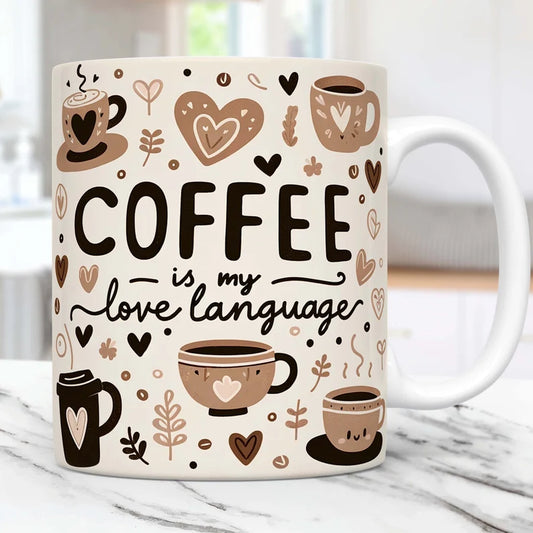 “Love Is My Language” Floral Coffee Mug – 11 oz Sublimated Ceramic Cup