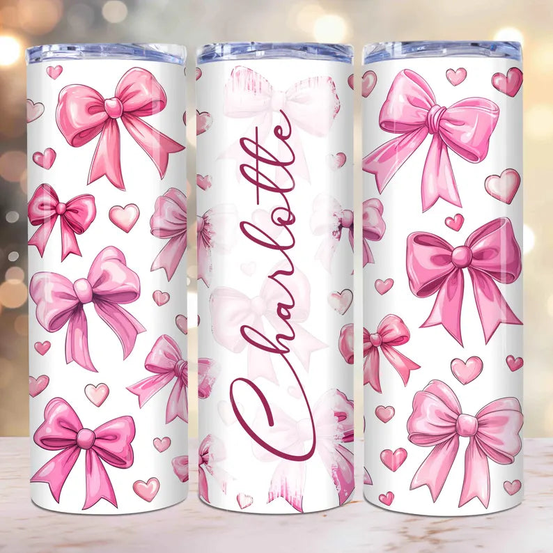 Vintage Coquette Bow Tumbler – 20oz Skinny Cup 💖