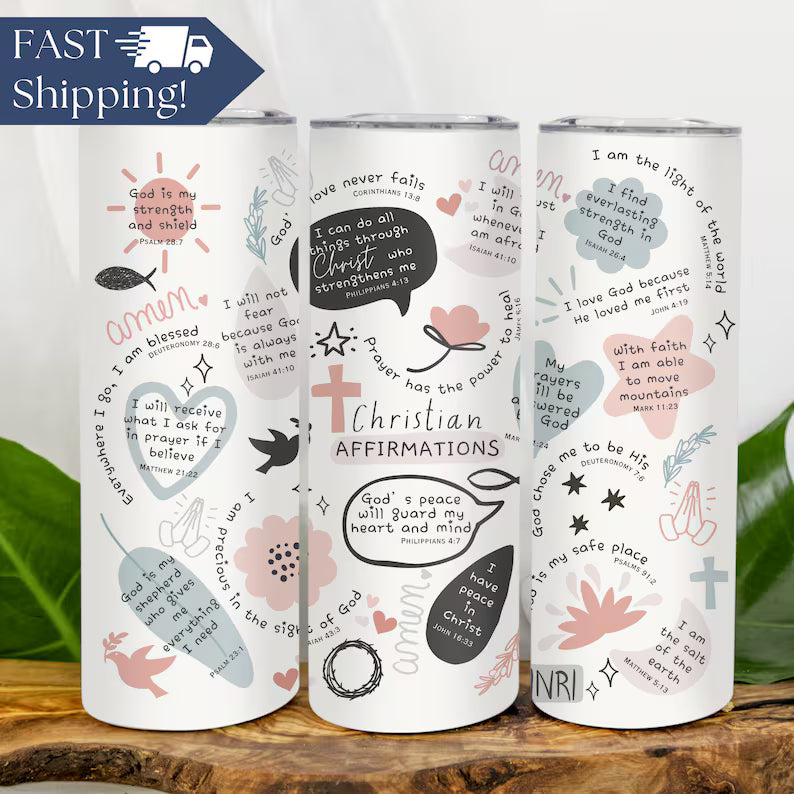Bible Affirmations Tumbler – Inspirational Christian Gift with Scripture Verses