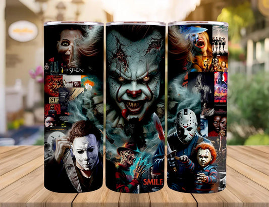 Halloween Spooky Collage Tumbler – 20 oz Skinny Cup with Festive Ghost & Pumpkin