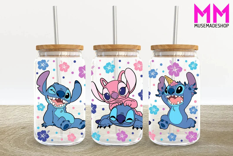 Whimsical Cartoon Glass Can Tumbler – 16oz Playful Cup