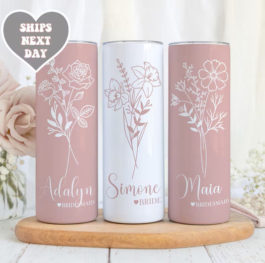 Personalized Birth Flower Tumbler with Name – Unique 20oz Custom Cup