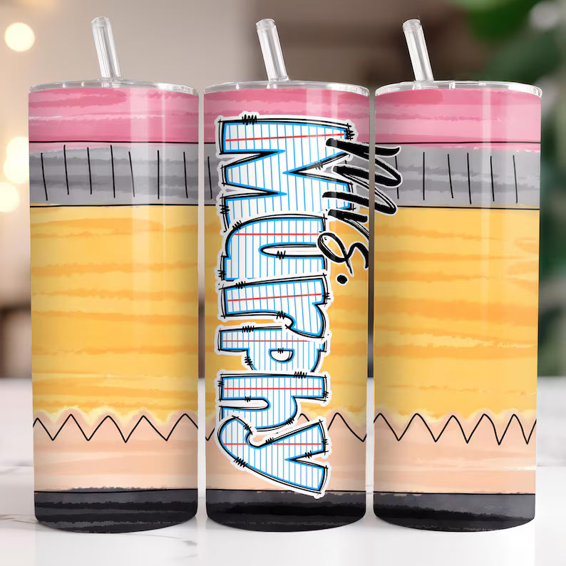 Pencil Teacher Tumbler – 20oz Personalized Cup for Educators