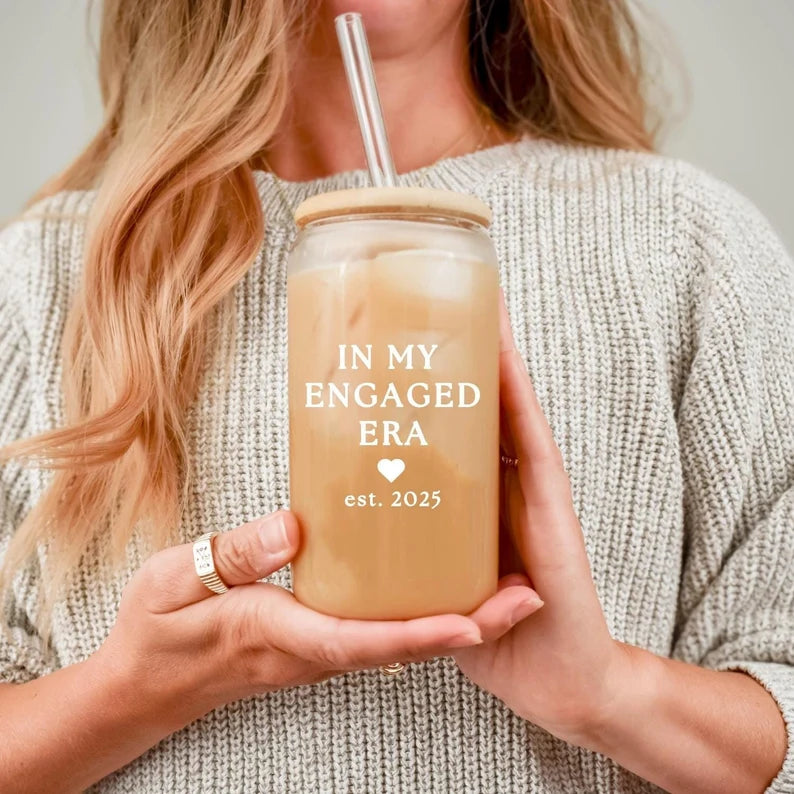 Personalized "In My Engaged Era" Glass Cup – Custom Bridal Cup