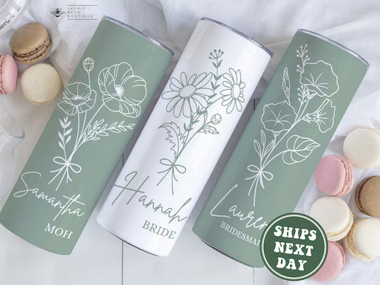 Custom Birth Flower Tumbler – Personalized 20oz Skinny Cup