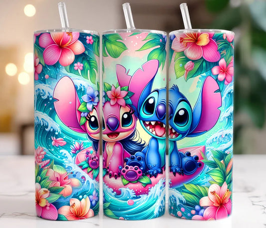 Summer Stitch 20 oz Skinny Tumbler – Tropical Cartoon Beach Vibes