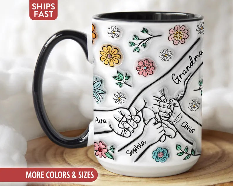 Personalized Grandma Mug – Custom Grandkids Names & Floral Design