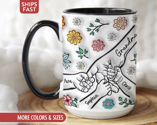Personalized Grandma Mug – Custom Grandkids Names & Floral Design