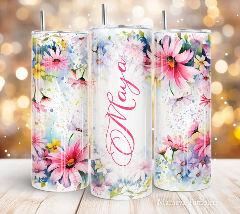Dainty Daisy 20oz Skinny Tumbler – Floral Stainless Steel Cup