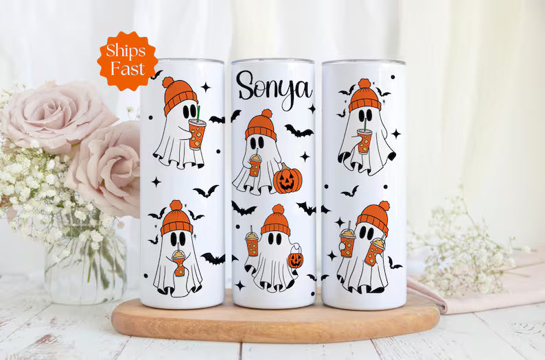 Personalized Halloween Ghost Tumbler – Cute Custom Cup for Spooky Season & Ghost Lovers