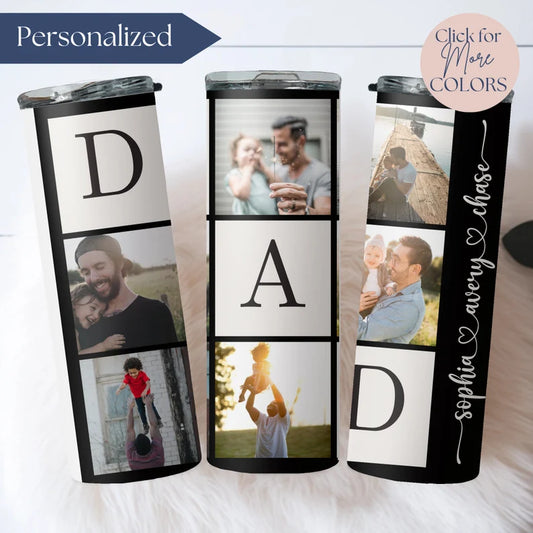 Custom Dad Tumbler with Kids' Photos – Personalized Father’s Day Gift, 20oz Travel Cup with Name & Pictures