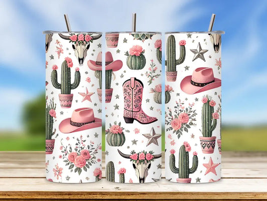 Pink Cowgirl 20 oz Skinny Tumbler – Western Aesthetic with Cowgirl Flair