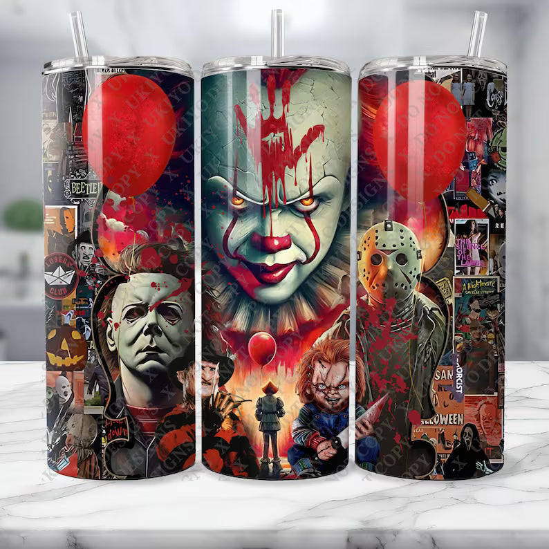Horror Icons 20 oz Tumbler – Scary Halloween Characters for Skinny Cups