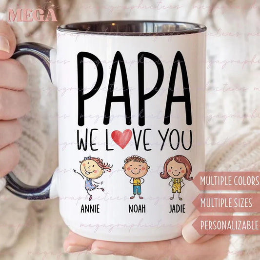 Custom Papa Photo Mug – Personalized Coffee Cup with Grandkids' Names & Faces