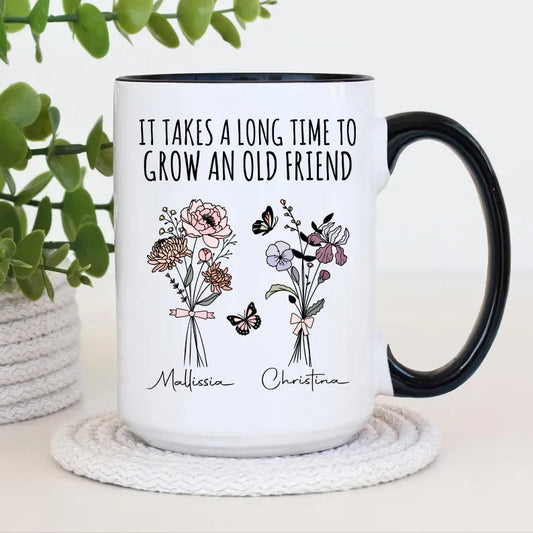 Personalized Best Friends Mug – Custom Name Coffee Cup with Quote & Illustration