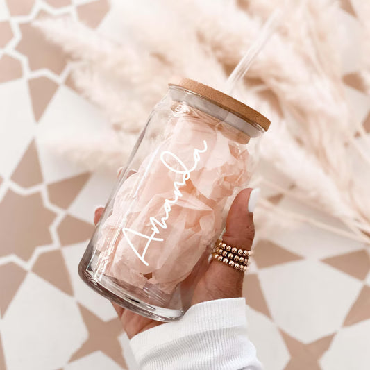 Personalized Iced Coffee Glass Can – Custom Name Cup
