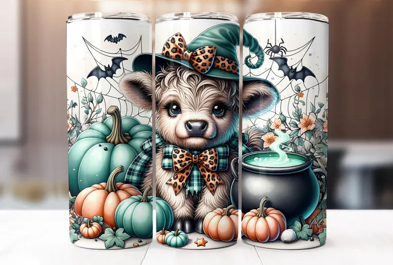 Spooky Highland Cow Tumbler – 20 oz Halloween Skinny Cup 🐄🎃