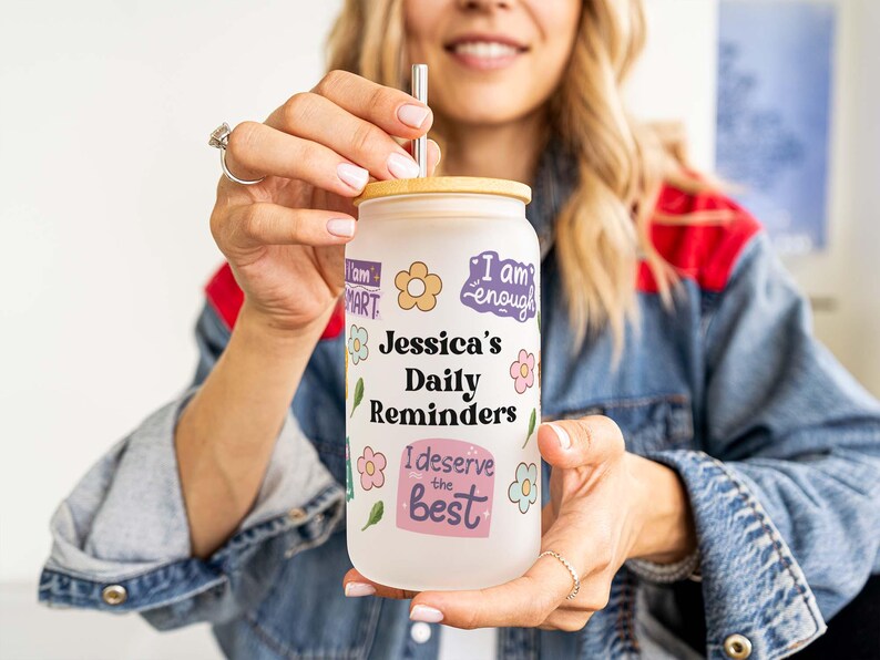 Custom Daily Reminder Iced Coffee Cup – Personalized Glass