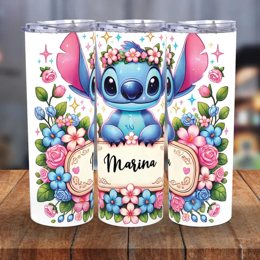 Personalized Stitch Floral Tumbler – 20oz Cute Magic Cup with Name