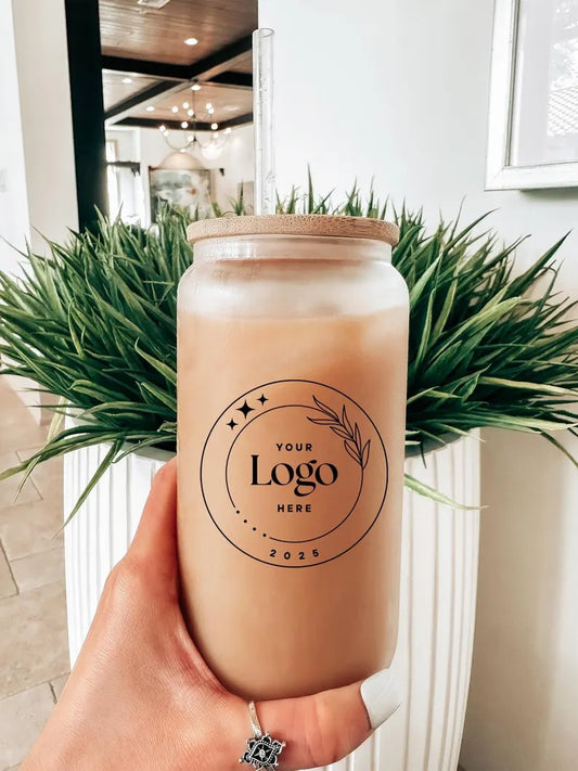 Custom Logo Frosted Glass Cup – Personalized Iced Coffee Cup