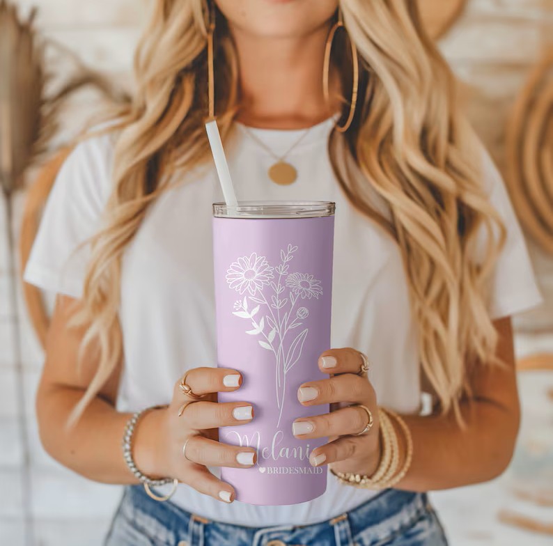 Personalized Birth Flower Tumbler with Name – Unique 20oz Custom Cup