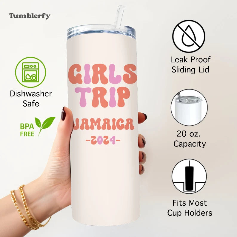 Personalized Girls Trip Tumbler – 20oz Custom Name & Destination Cup