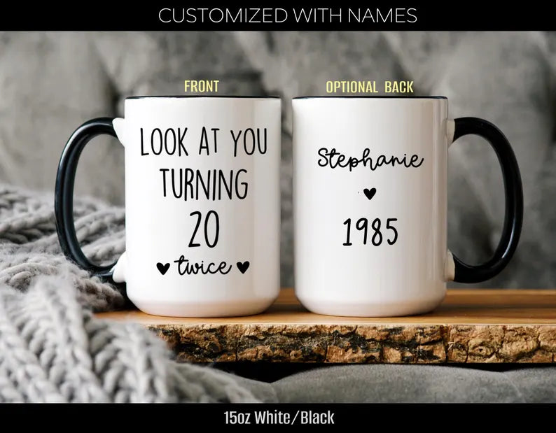 Personalized 40th Birthday Mug – Elegant Milestone Gift with Name & Year