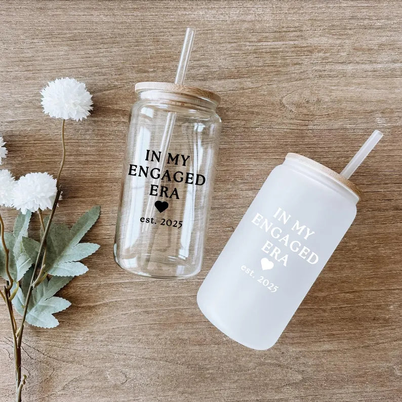 Personalized "In My Engaged Era" Glass Cup – Custom Bridal Cup
