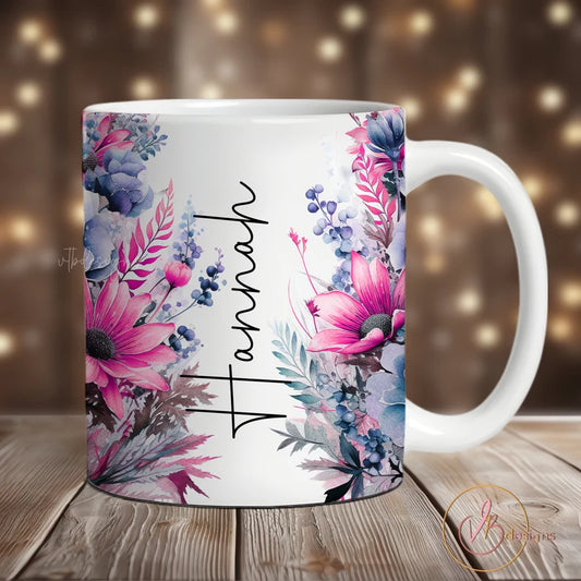 Custom Floral Coffee Tumbler – 11oz with Name & Straw