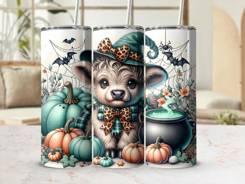 Spooky Highland Cow Tumbler – 20 oz Halloween Skinny Cup 🐄🎃