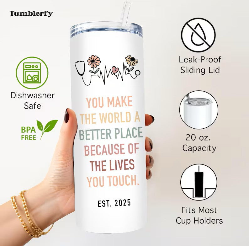 Personalized Nurse Tumbler – 20oz Custom Cup with Name & Inspirational Quote