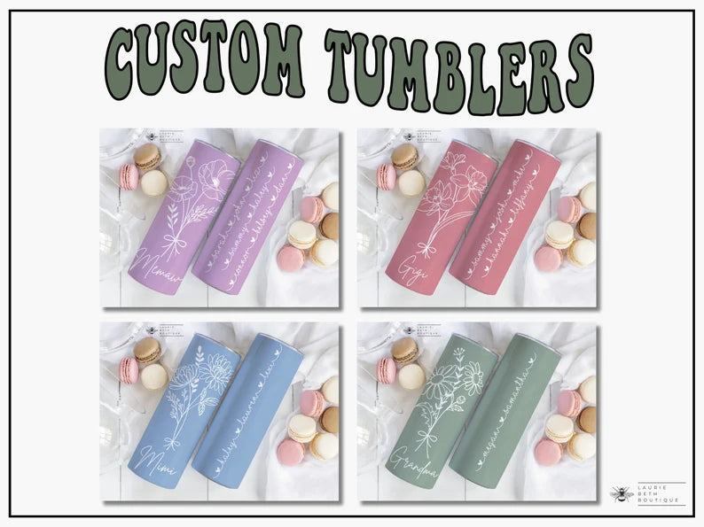 Personalized Grandma Tumbler with Grandkids' Names – Custom Floral Cup for Mother’s Day or Birthday Gift