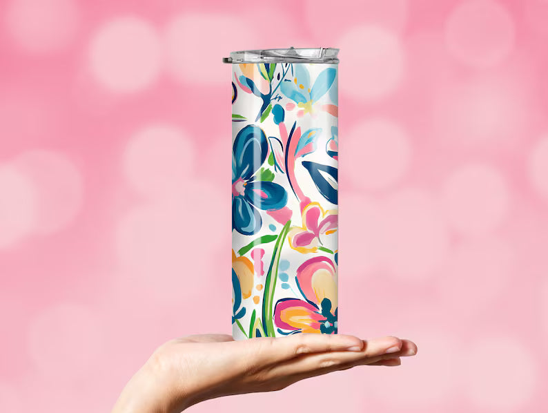 Retro Summer Floral Tumbler – 20oz Skinny Cup with Vintage Blooms 🥤🌼