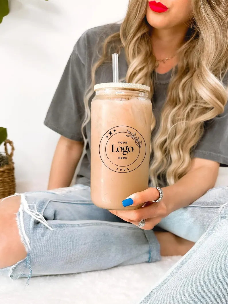 Custom Logo Frosted Glass Cup – Personalized Iced Coffee Cup