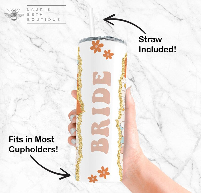 Retro Bride Tumbler – Cute Personalized Bachelorette Gift for Future Mrs.